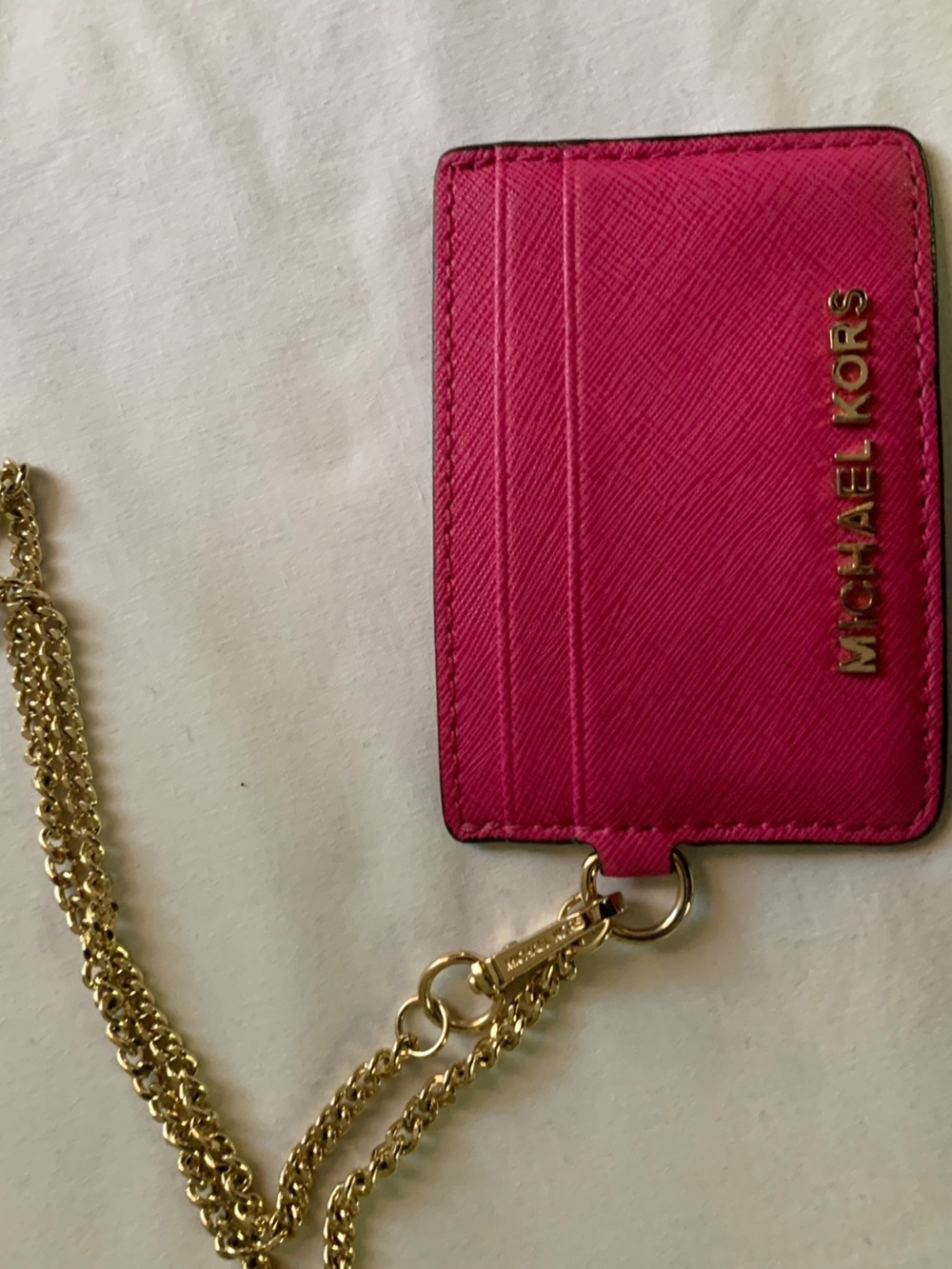 Michael Kors Hot Pink Leather Card Holder with Gold Chain